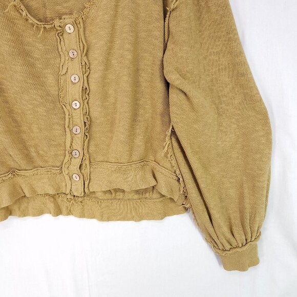 Free People Golden Road Ruffled Button-Front Cardigan Size Small Raw Seams Boxy - Picture 8 of 14